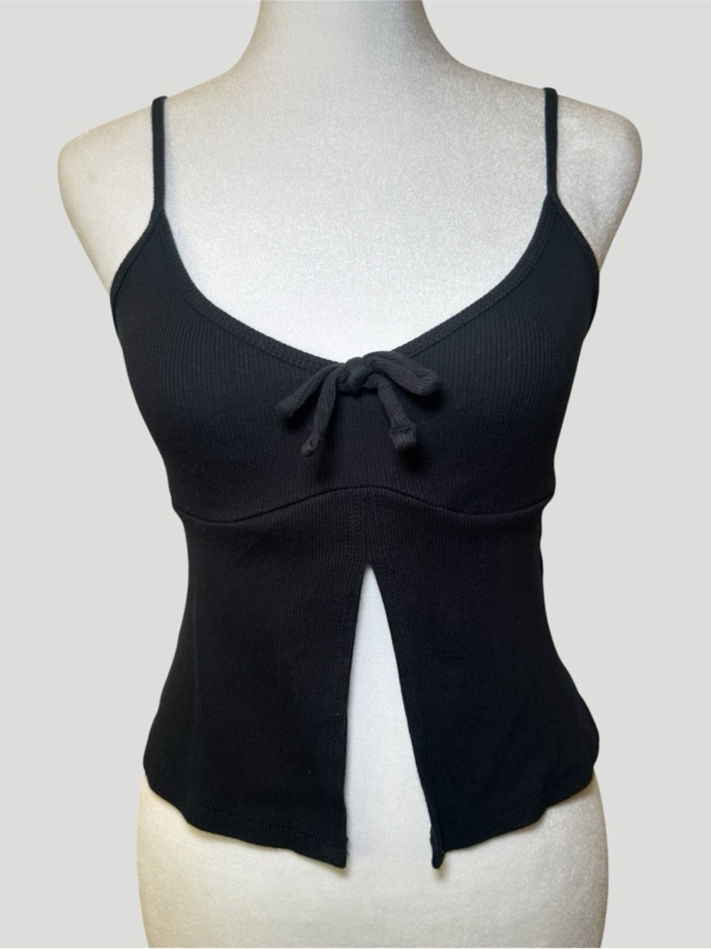 Hollister Black Ribbed Front Split Camisole Top